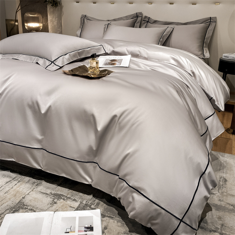 Home 200-Count Tencel Embroidered Double-Sided Ice Silk Sheets and Silk Smooth Nude Quilt Bedding Set