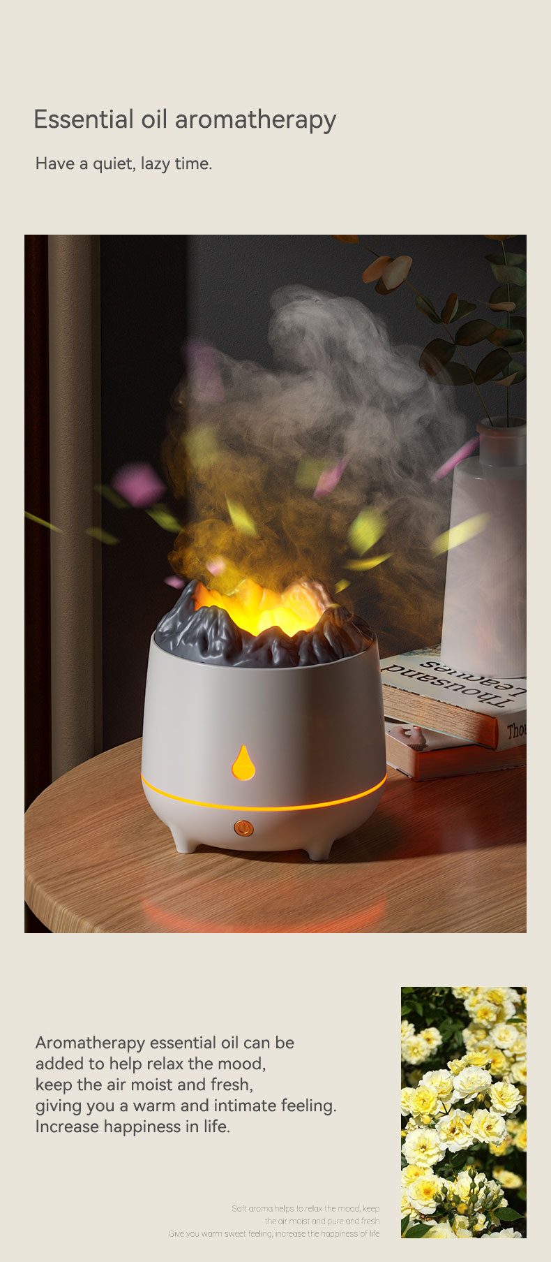 New Mini 400ml Flame Air Humidifier Ultrasonic Oil Diffuser Warm Light Simulated Volcano Flame Aroma Diffuser Humidifier