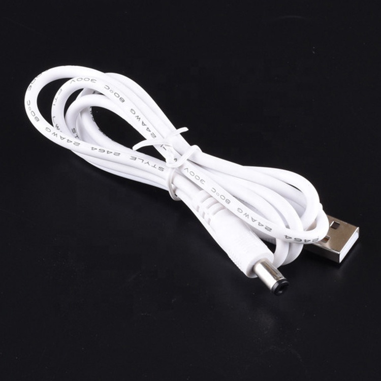 White 1M 5V USB 2.0 A Male To DC Barrel Jack 5.5X2.1mm Power Charger Cable