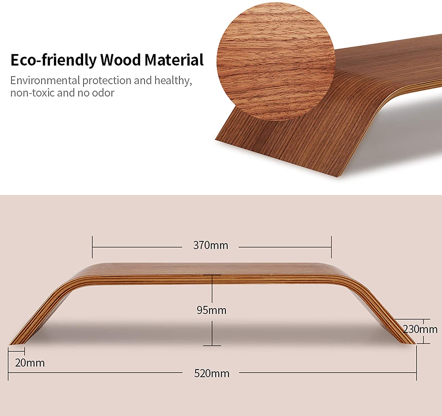 High Quality Portable Bent Wood Laptop Holder Computer Desk Wooden Monitor Stand For Home Office