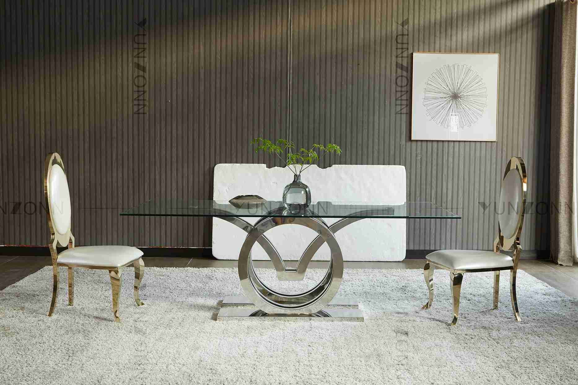 Tempered Glass Seagull Dining Table Rectangle Silver Series Home Furniture