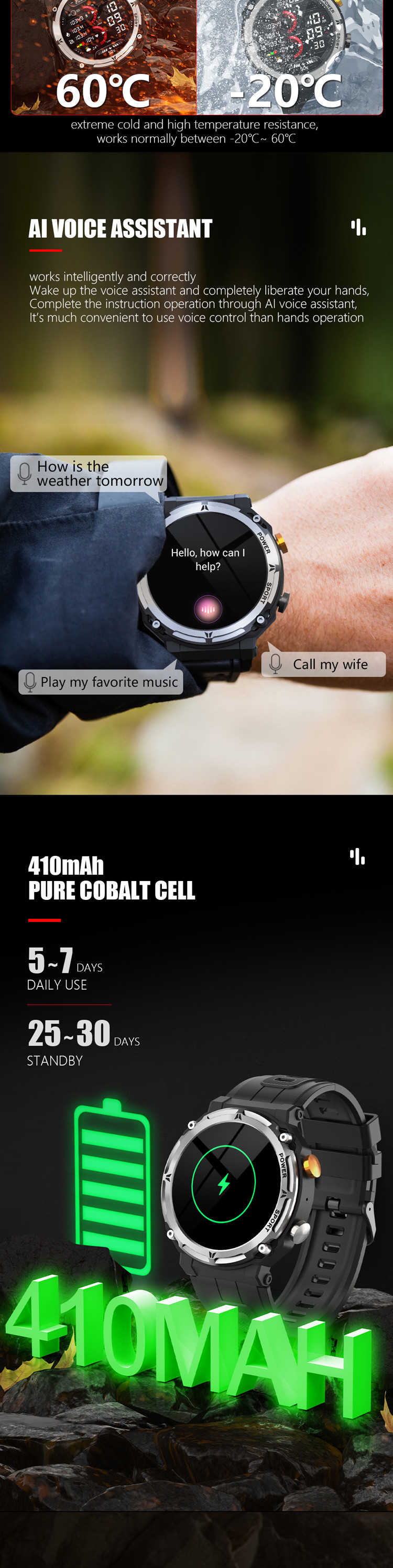 1.32" AMOLED Touchscreen, Make/Answer Calls, Heart Rate Monitor, Fitness Tracker, IP68 Waterproof