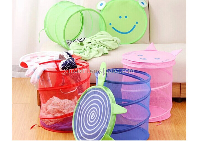 Bathroom Mesh Popup Polyester Foldable Laundry Basket With Cover