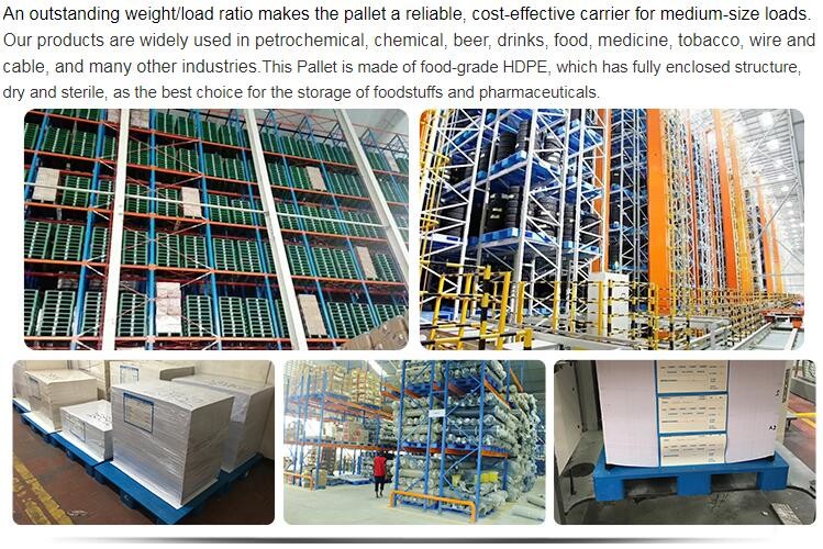 100% Virgin HDPE wear-resistant anti-slip stackable plastic pallet, China Manufacturer accept custom standard stacking p