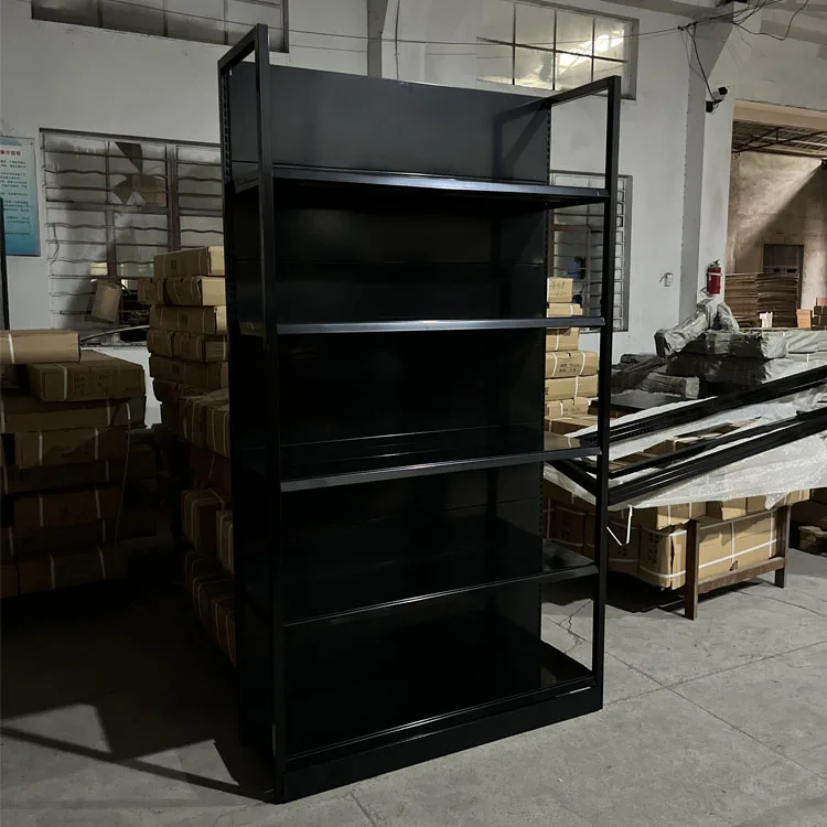 Factory Custom Color Size 93*90*180CM Black Supermarket Shelf Double Side Display Rack 5 Layers 4 Post Shelf