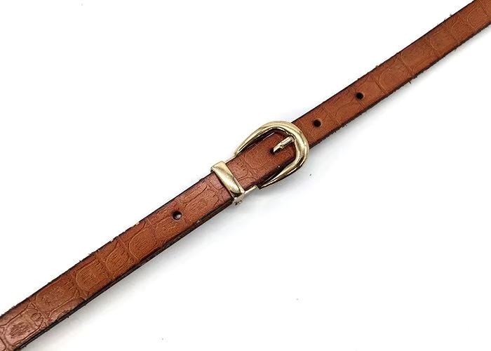 1.5cm Women's Fashion Split Leather Belts With Croco Embossed Design Brown Color