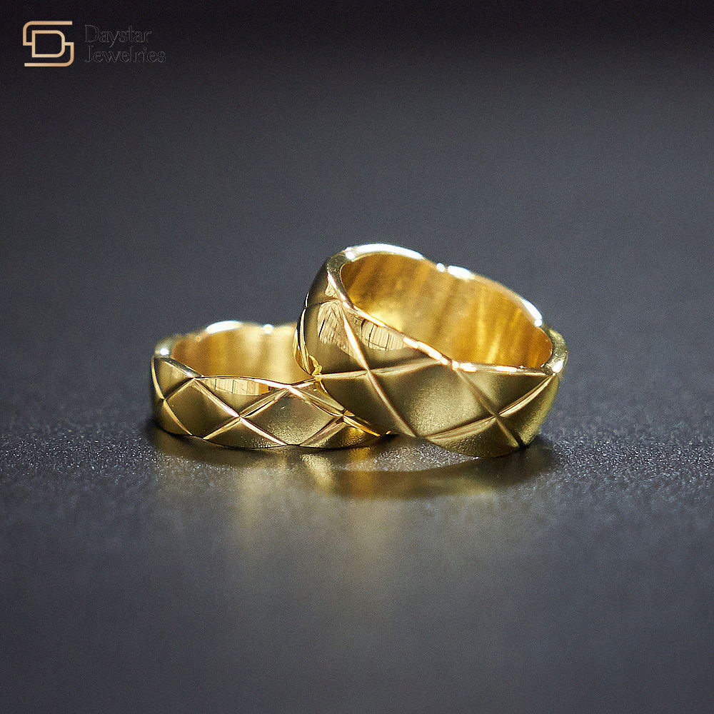 Couple Ring 18k Gold Plated Titanium Steel Jewelry Coco Wave Edge Wide Band