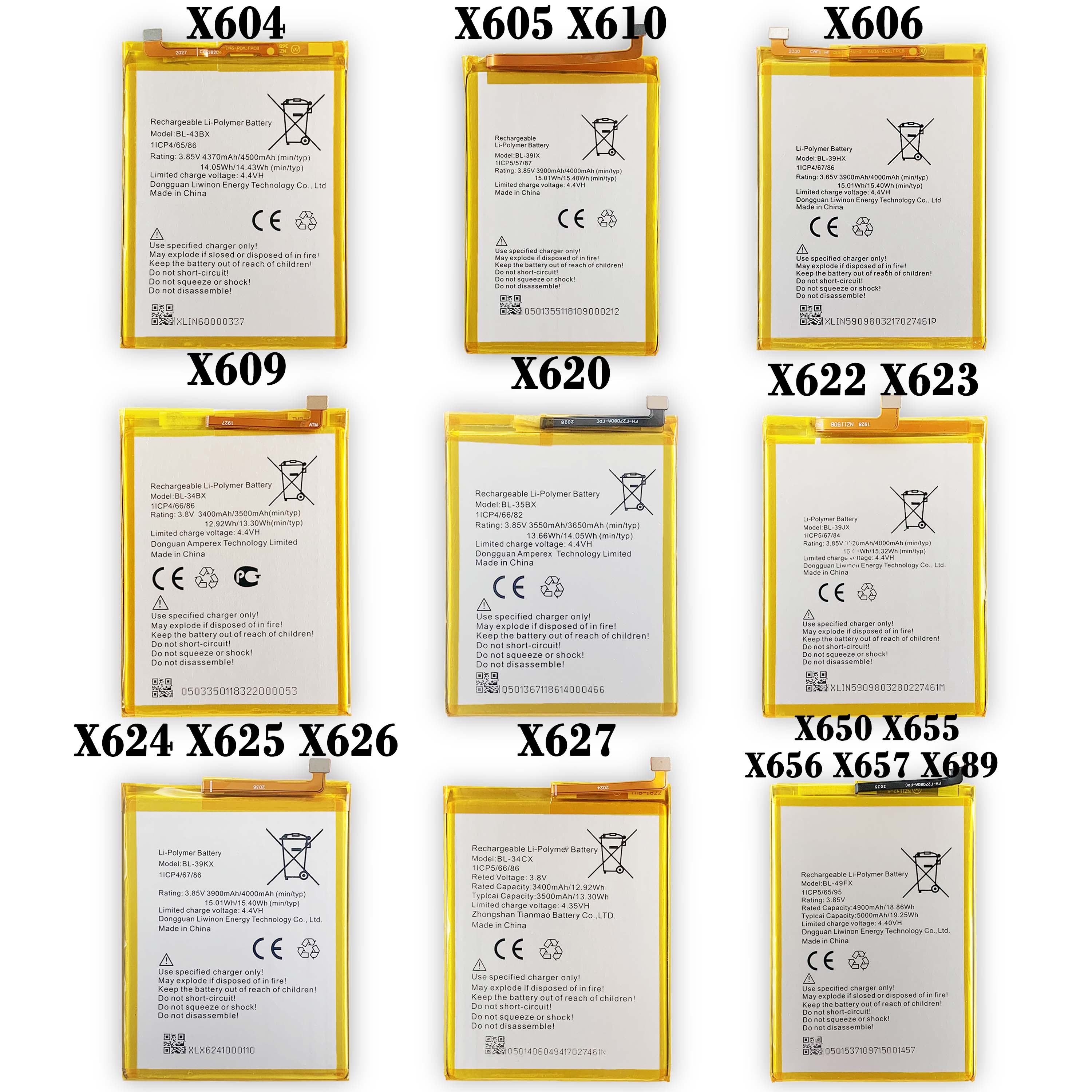 Battery for Infinix X689 X610 X606 X609 X620 X622 X623 X624 X625 X626 X627 X650 X655 X656