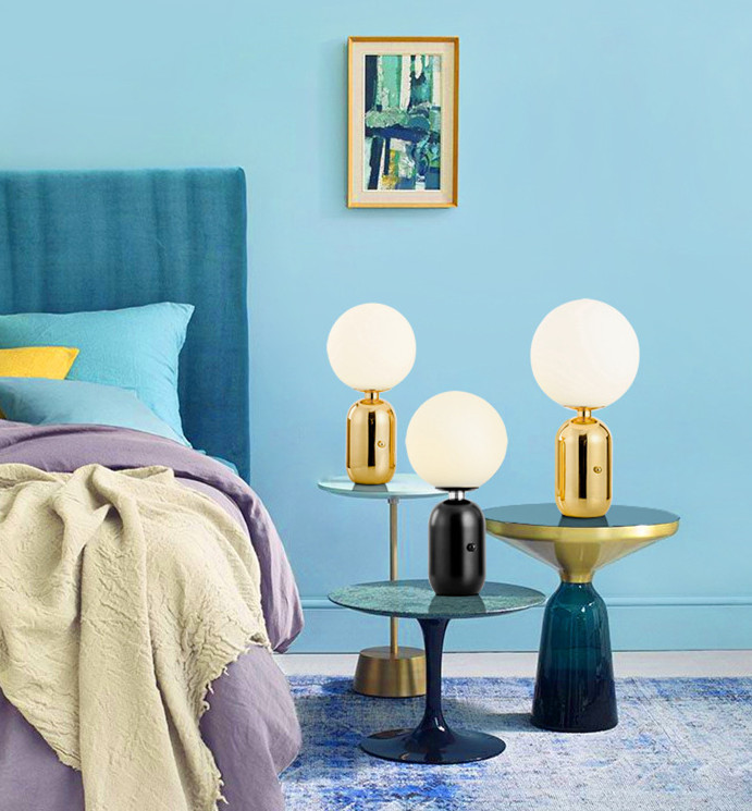 E27 Nordic Postmodern Glass Wrought Iron Bedside Table Lamp