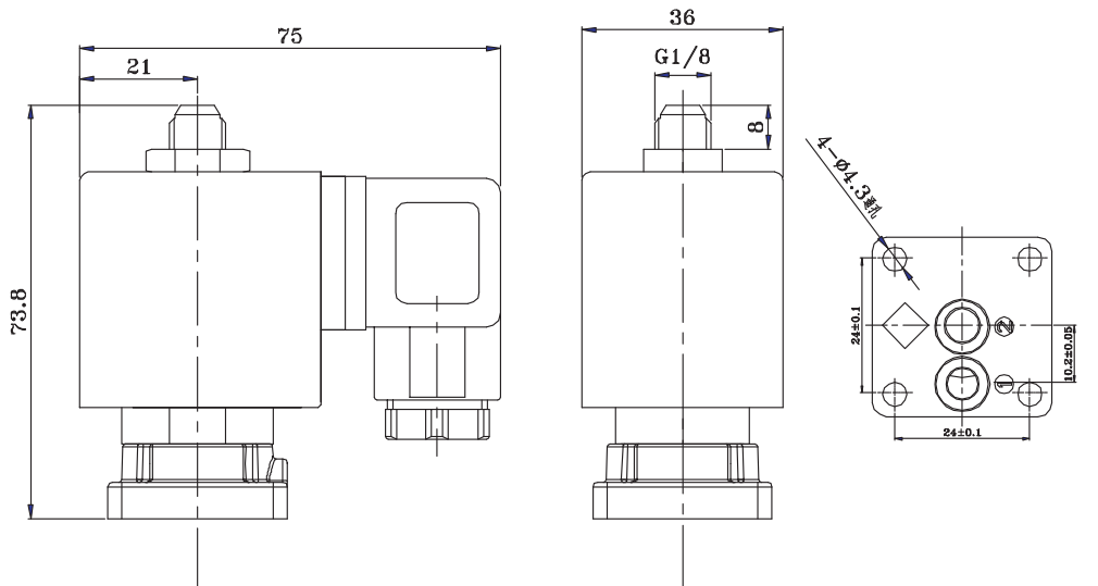Sub-Base Mount Brass Solenoid Valve 3 Way Normally Open 24VDC 220VAC