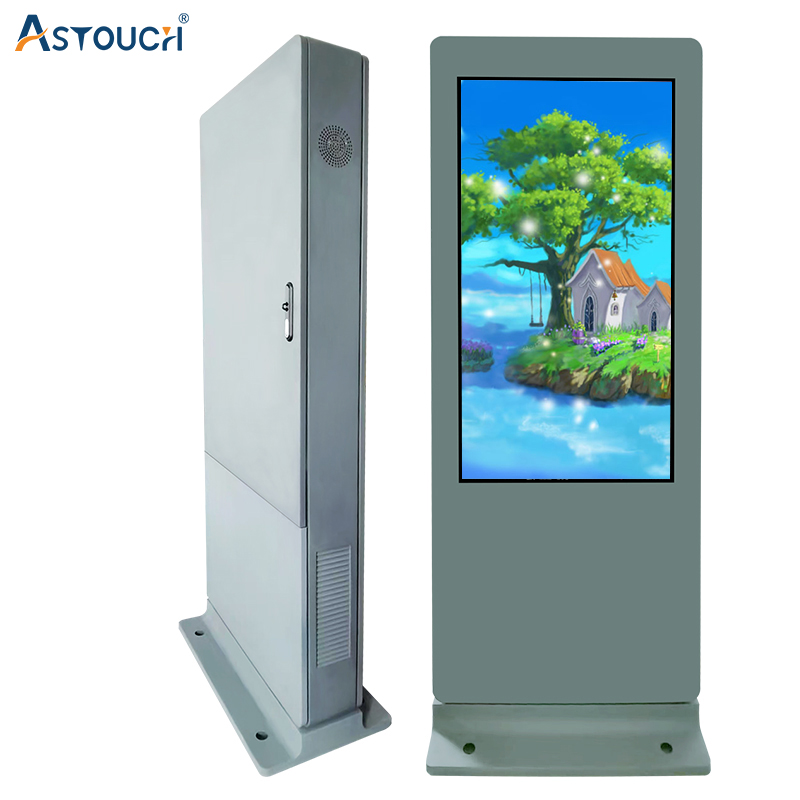 55 Inch Outdoor Digital Signage Totem 4K IP65 Floor Free Standing