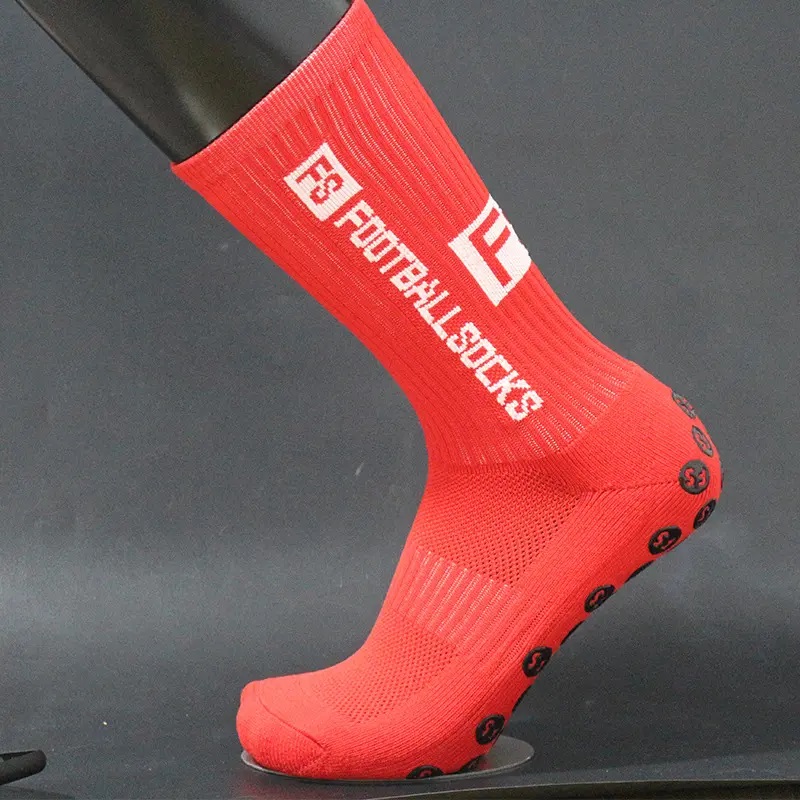 Youth Football Socks with Non-Slip Grip and Customized Logo in Woven Polyester Fibre