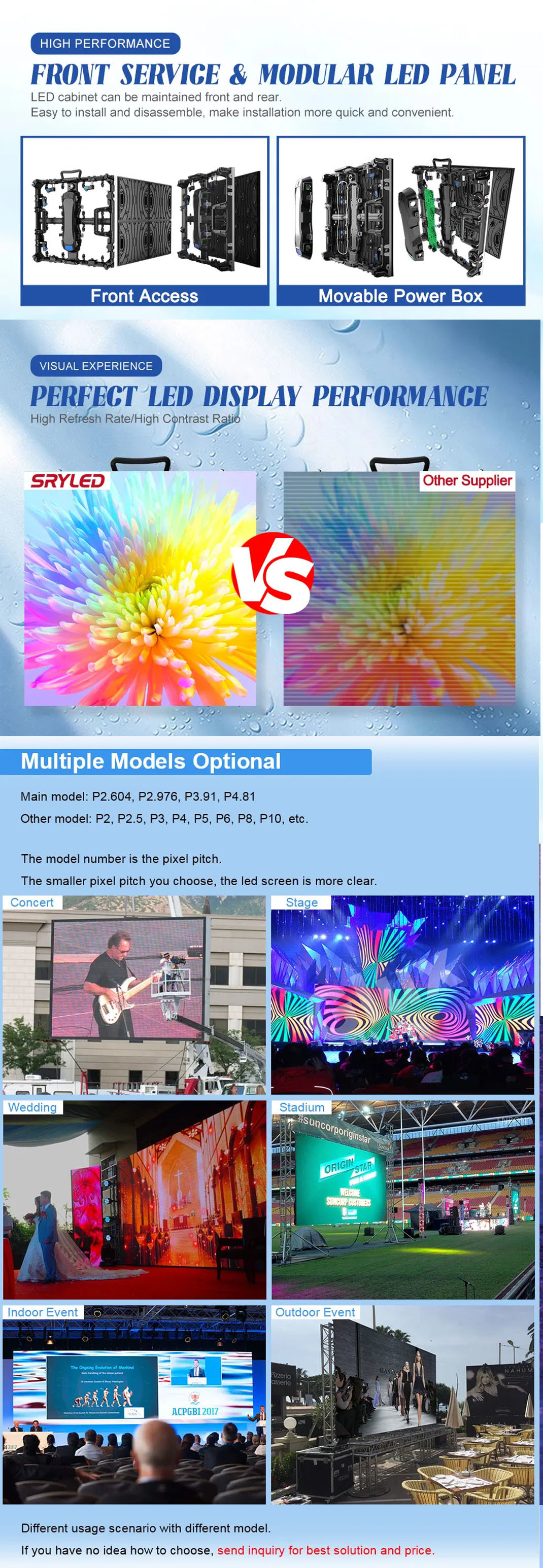 Outdoor P2.6 P3.91 P4.81 Hanging LED Video Wall 500x500 Cabinet