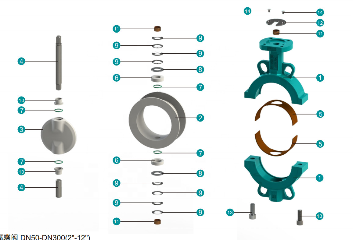 Ductile Iron Body Ptfe Lining Coated Split Body Gear Box Operated Wafer Lug Wormgear Butterfly Valve