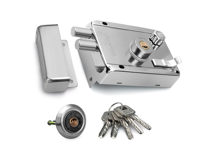 Security Stainless Steel Door Lock Antique Rim Lock With Double Cylinder Latch