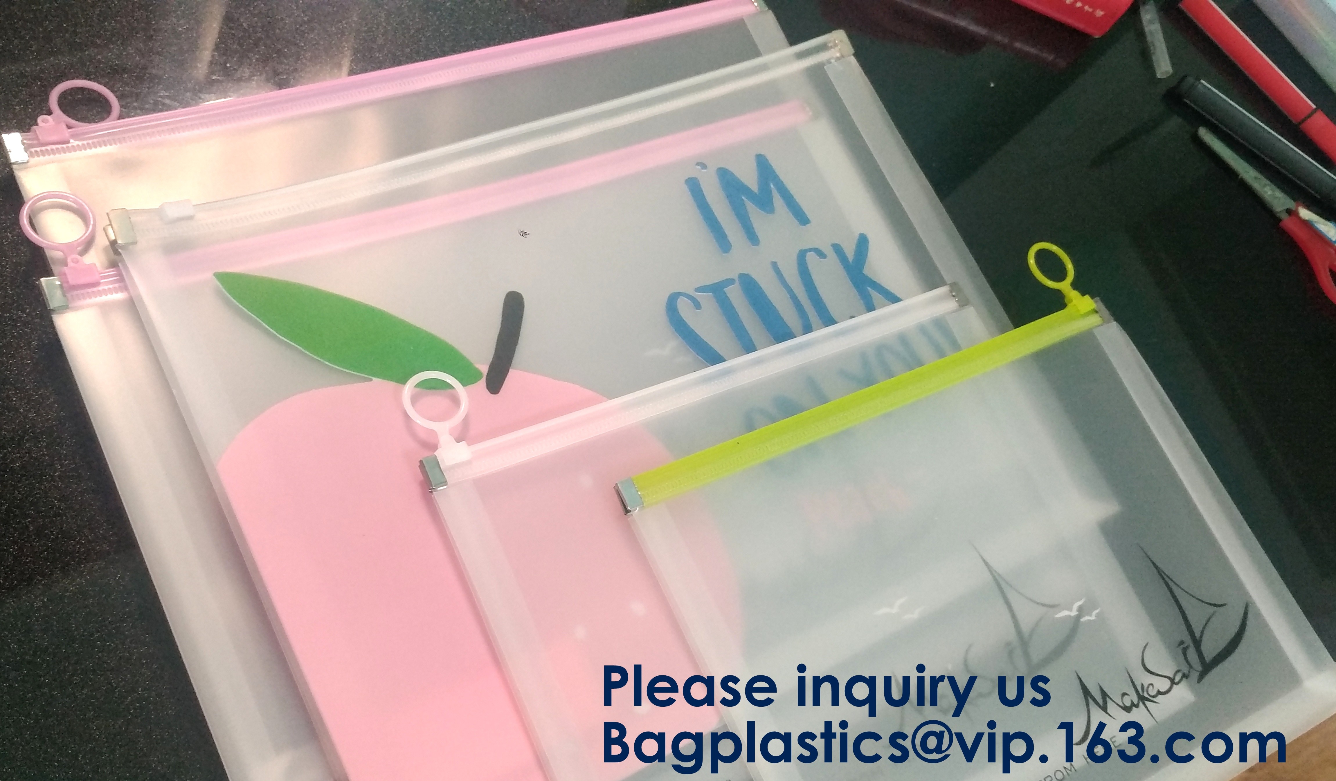 Metal Slider Office File Folder Mesh Clear PVC Zip Lock Document Bag,Folder File Wallet Zipped Lock Document Bag pack