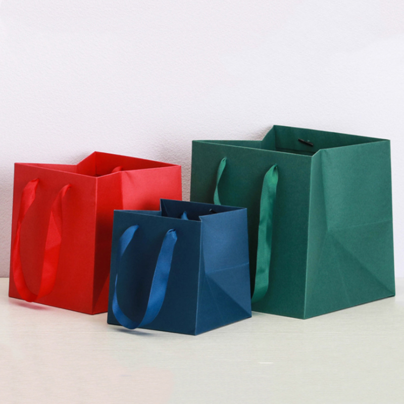 Recyclable Square Brown Kraft Paperboard Boxes Packaging Bags For Flower Arrangements