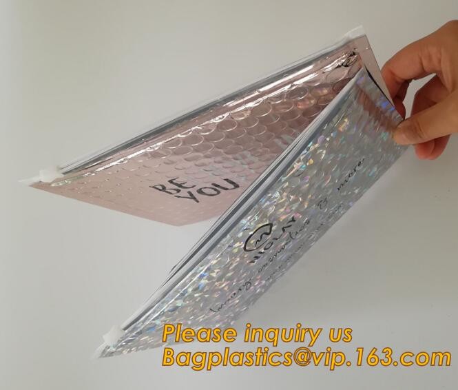 air mail metallic holographi rose gold bubble padded mailer / Zip lockkk bubble bag/ slider bubble bag,Holographic Factory