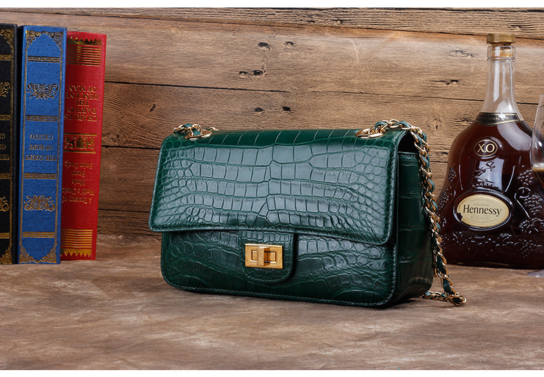 Luxury Genuine Crocodile Belly Skin Gold Hardware Lady Evening Flap Purse Alligator Leather Women Single Shoulder Bag
