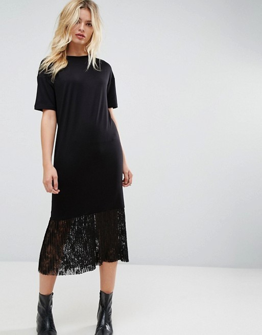 Newest Design Women Dress with Pleat Lace Hem