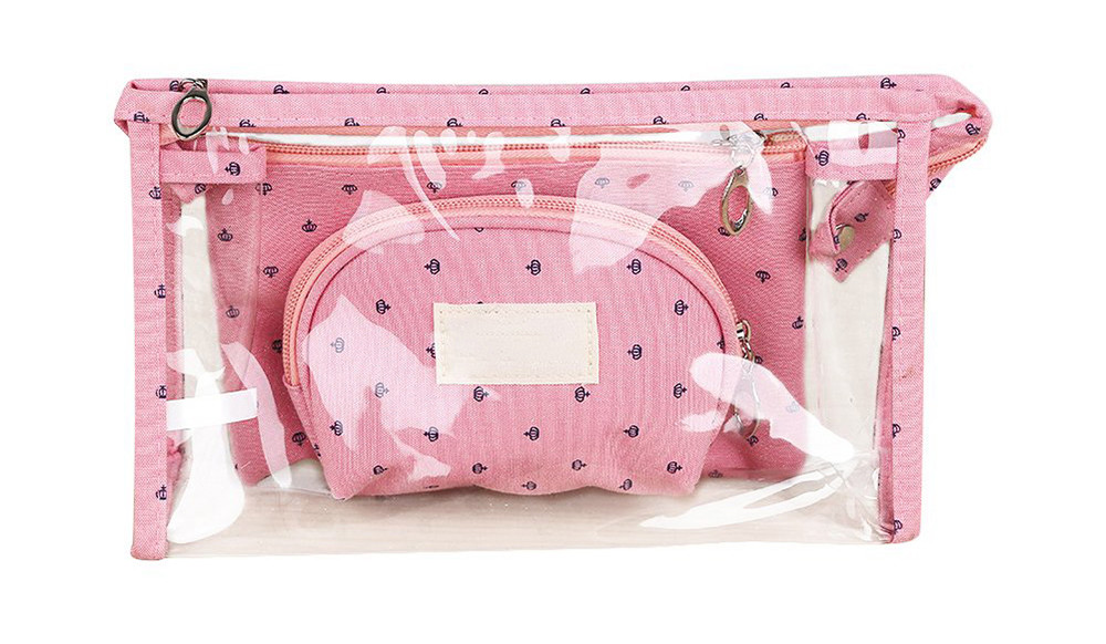 Women Portable Canvas Plastic Travel Toiletry Pouch Set