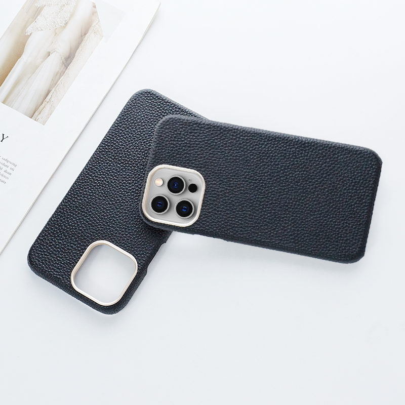 Customize Pebble Genuine Leather Cover for iPhone 13 14 Protecting Camera Phone Case