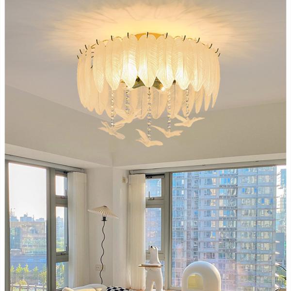 Creative Glass Feather Chandelier Modern Living Bedroom Kitchen Island Hanging