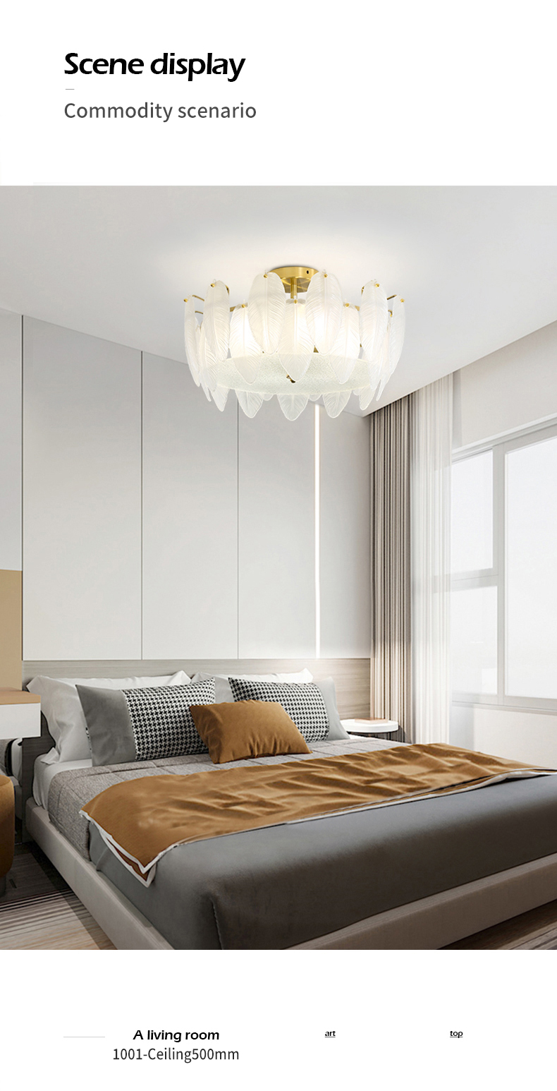 Modern Simple Pearl Feather Glass Chandelier Luxury Living Room Lamp Bedroom Dining Room White Chandelier(WHCY-253)
