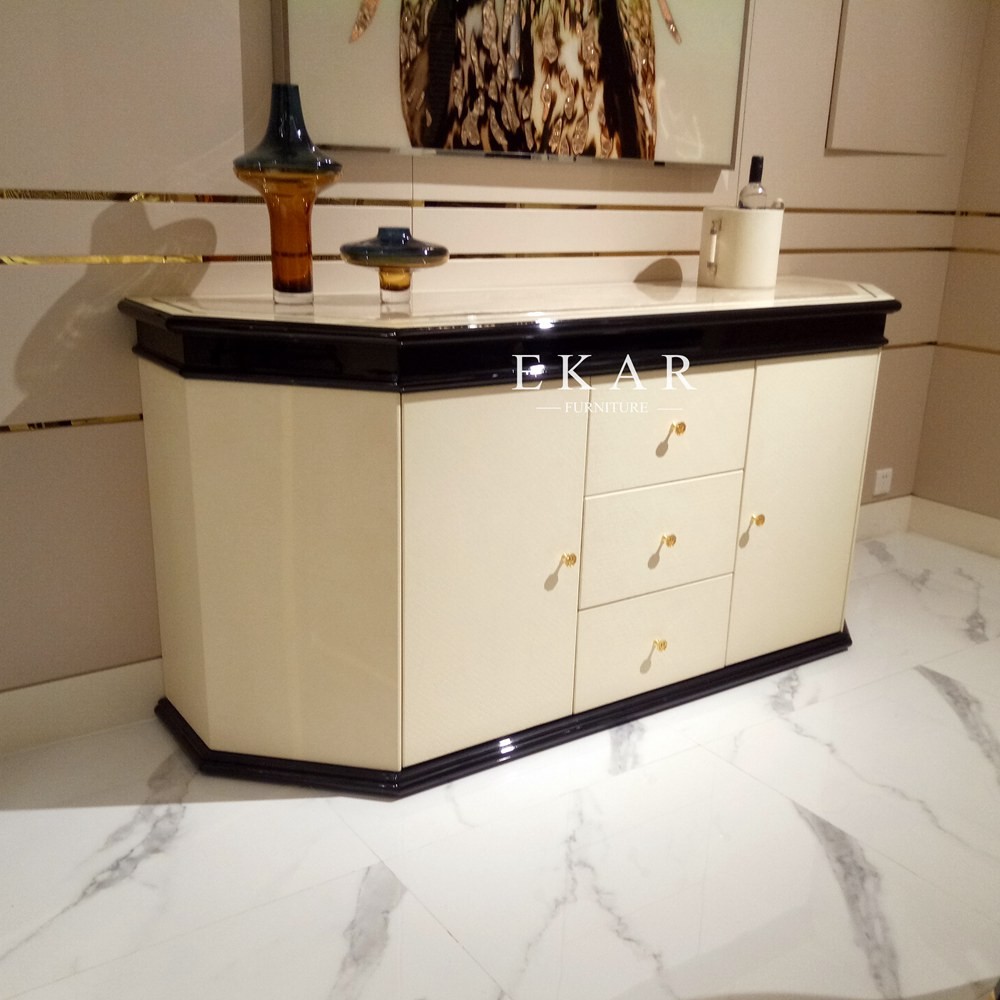 Storage Cabinet French Style Marble Top Black And White Dining Room Sideboard W005D7