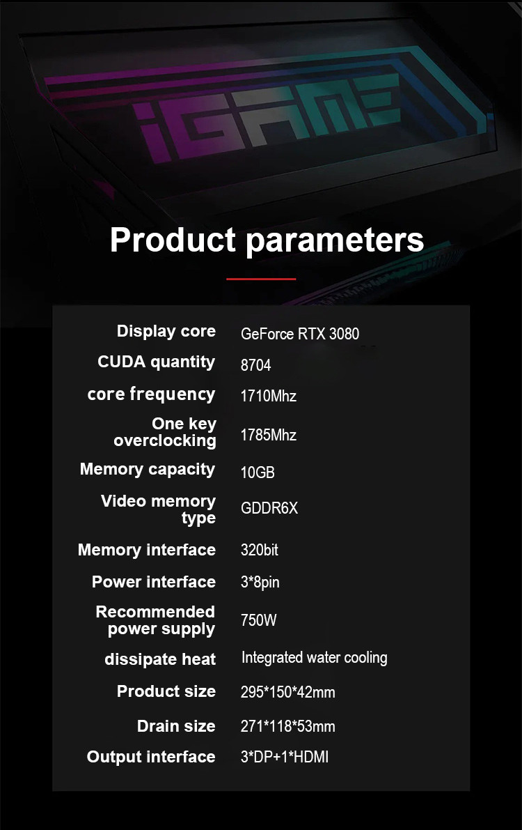 GDDR6X LHR Graphics Card IGame GeForce RTX 3080 Neptune OC 10G For Game