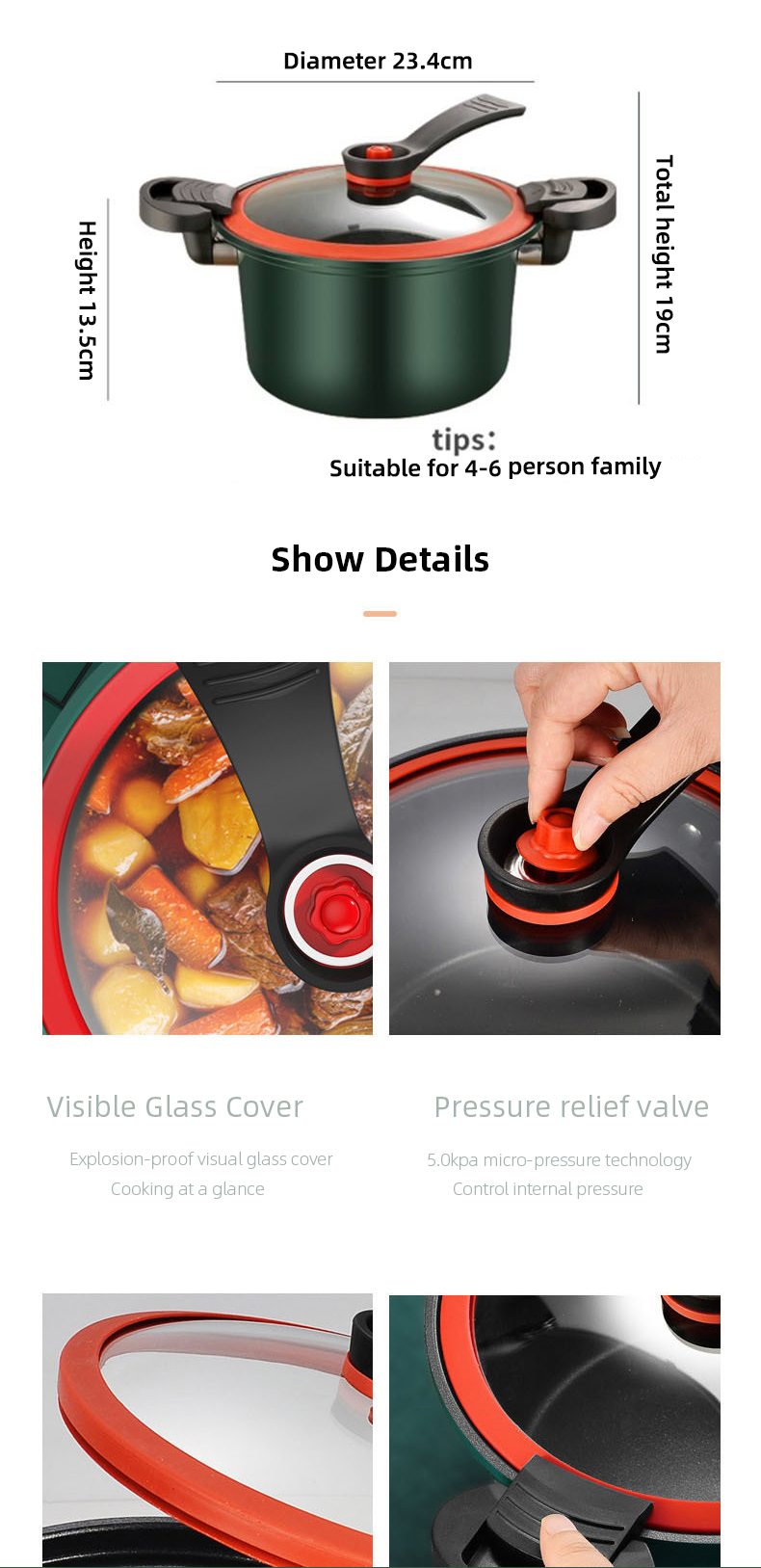 Home Use Kitchen Pressure Cooker Stainless Steel Non Stick