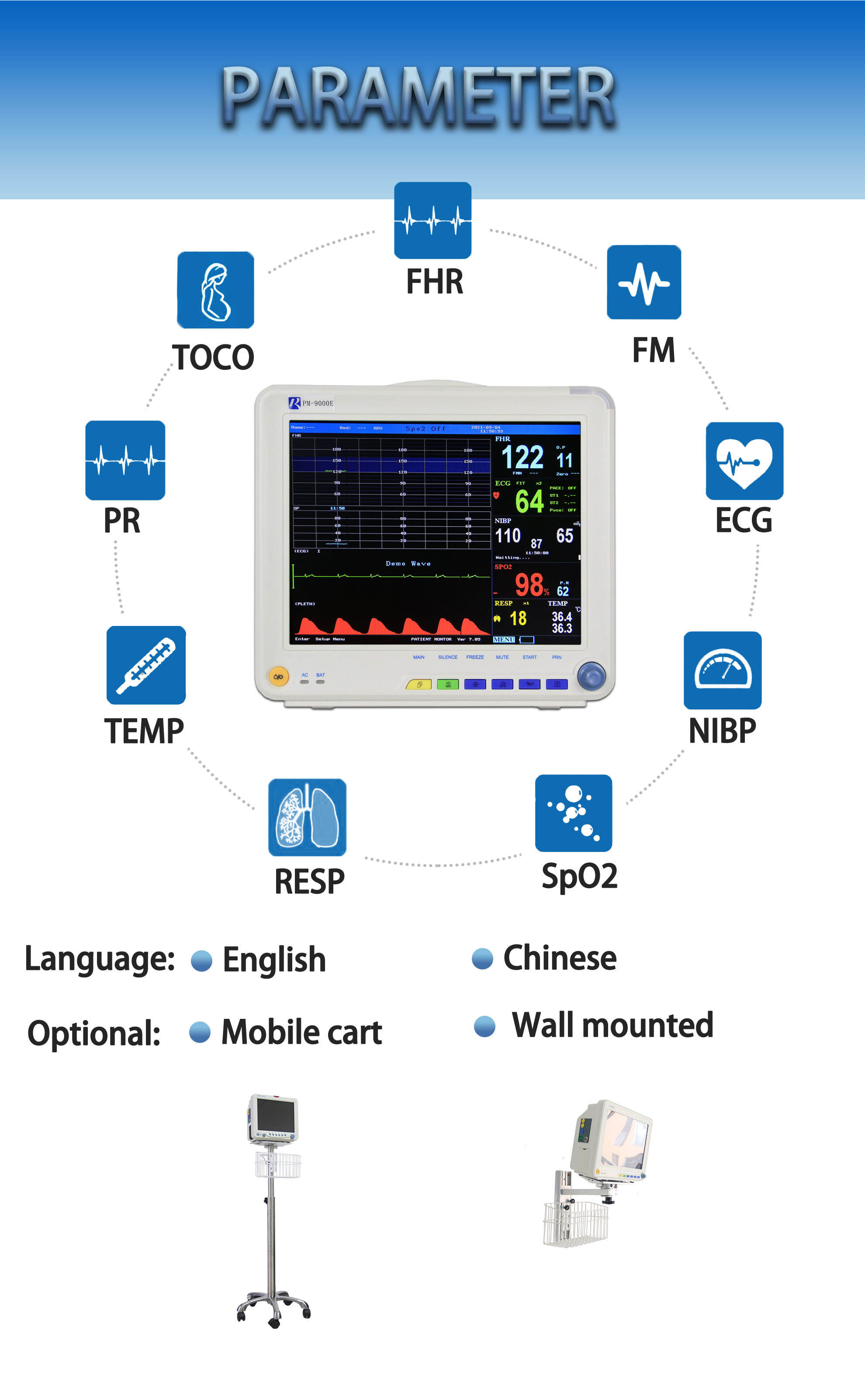 Heart Rate Maternal Fetal Monitor 220V Multi Parameter Monitor