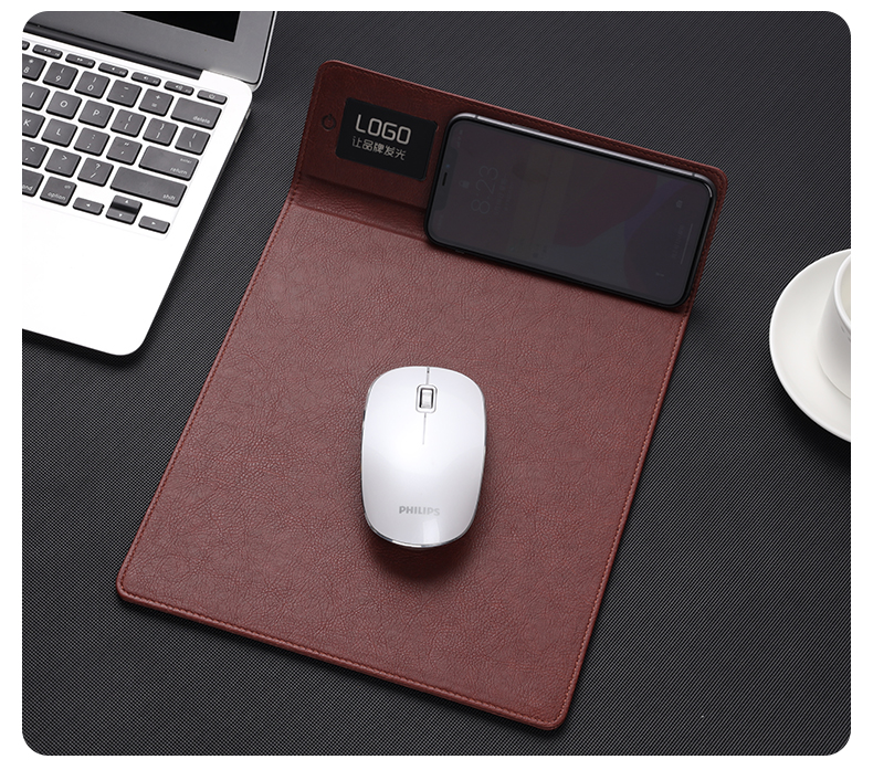 Magnetic PU Leather Wireless Charging Mousepad Desk Keyboard Mat