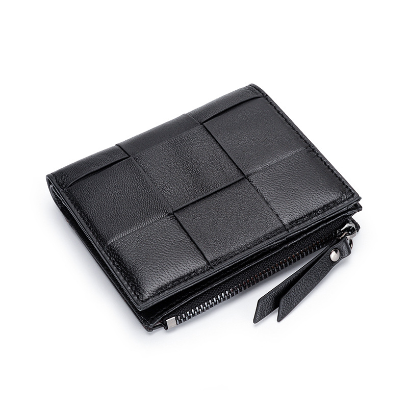Genuine Leather Hand-woven Coin Purse Short Wallet for Men Women Unisex Sheepskin Wallet