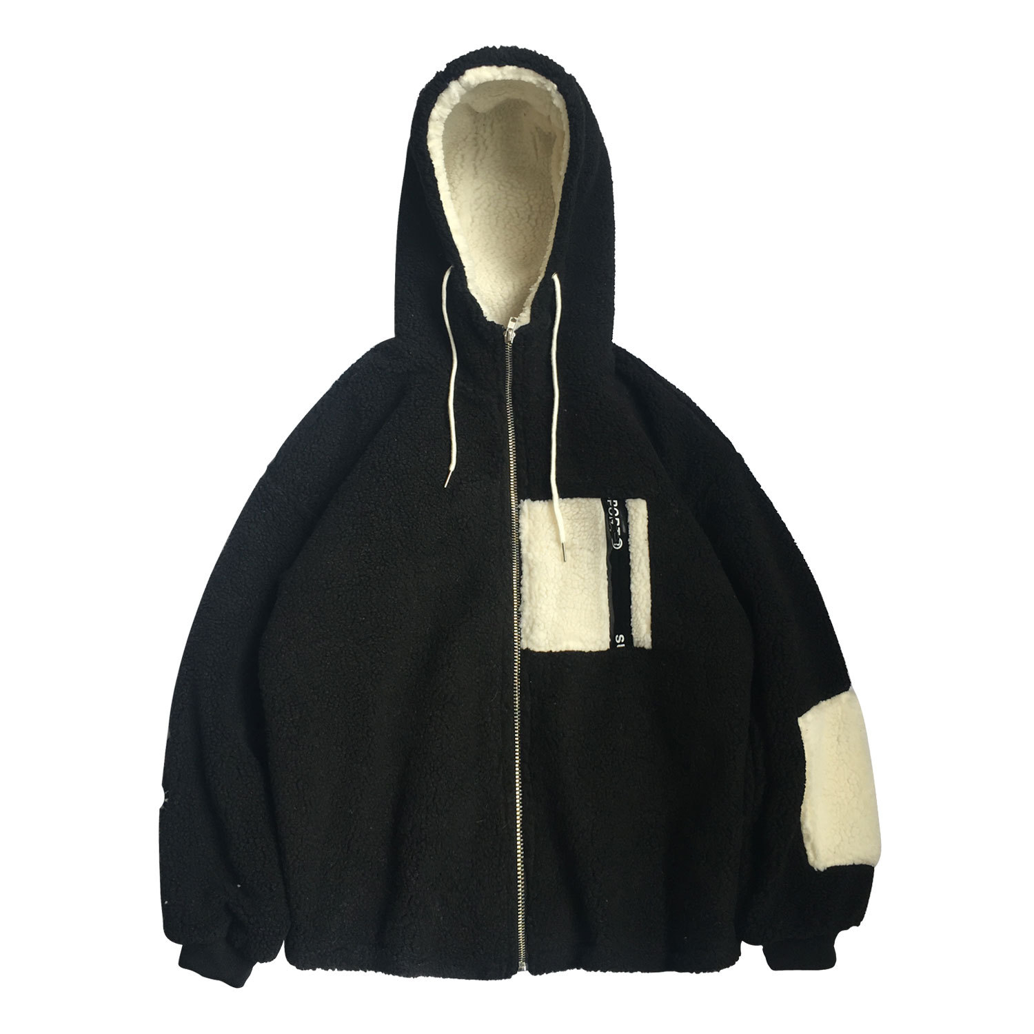Two Tone Sherpa Fleece Mens Oversized Pullover Hoodie With Pocket Zip