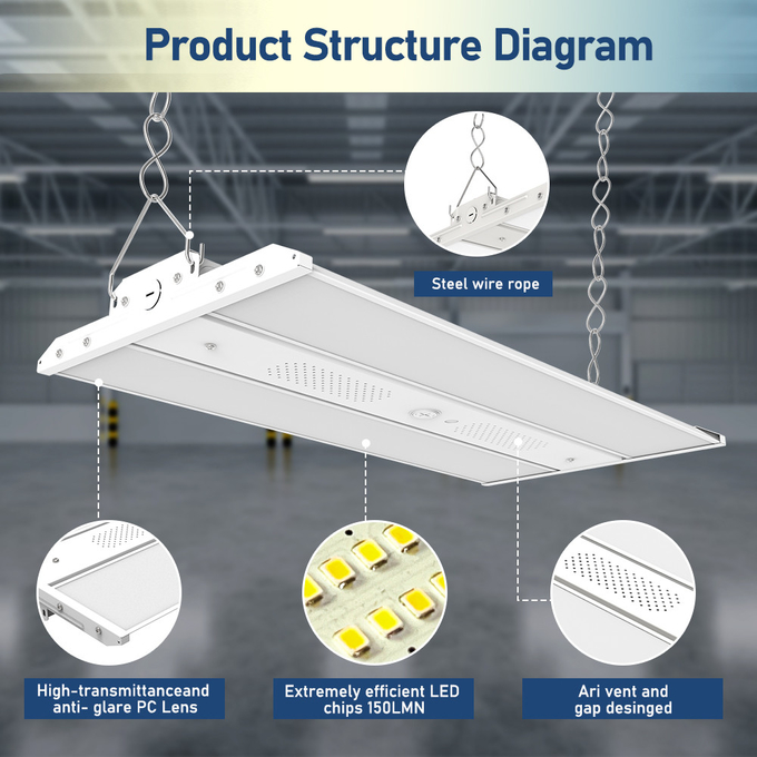 220W Linear High Bay LED Light Suspended Installation 3CCT Adjustable 3000K 4000K 5000K