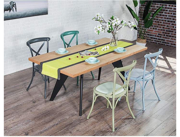 Cross Back Modern Metal Dining Chairs For Restaurant / Coffee Bar