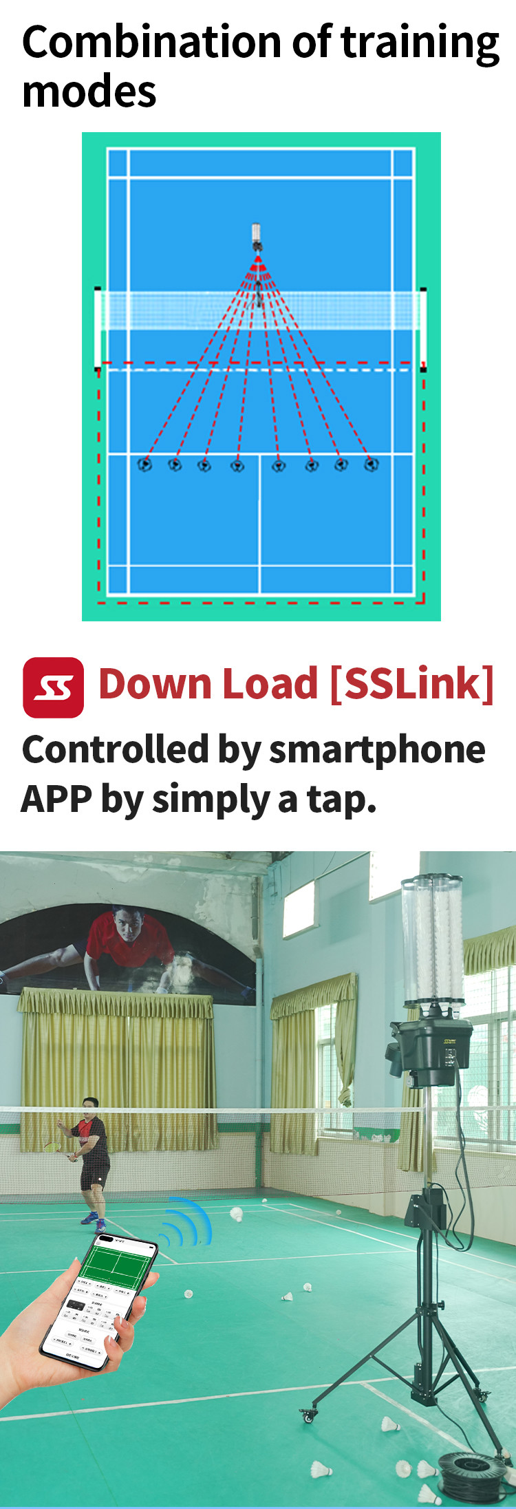 200 Balls Mobile Automatic Shuttlecock Launcher APP Control