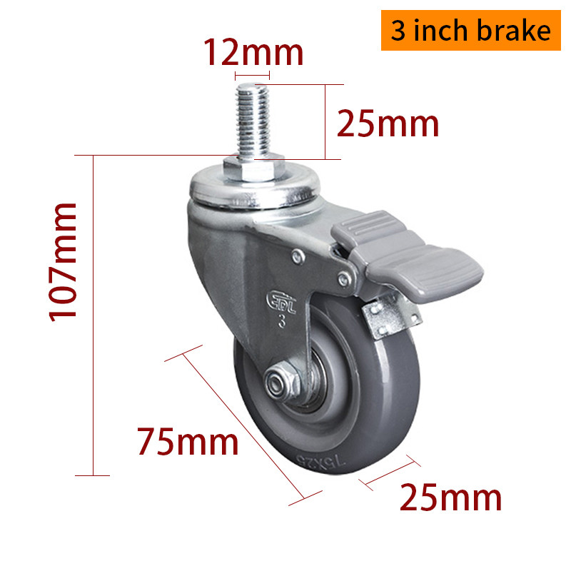 3 Inch Swivel Caster Wheels , 75mm Castors With Brakes 363S-76
