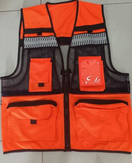 Polyester Orange Reflective Vest 120g Men'S Safety Vest With Pockets