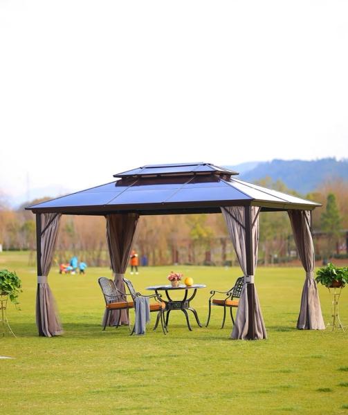 Outdoor Aluminum Gazebo with Double Tiered Roof Heavy Duty Galvanized Steel