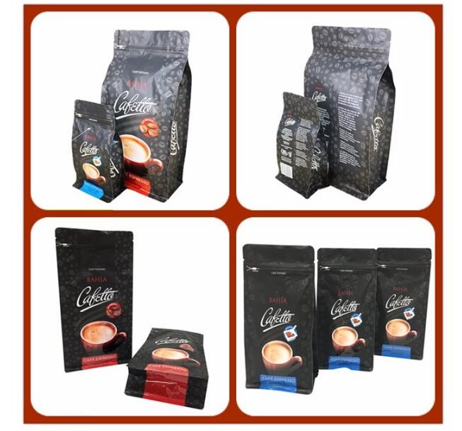 500g Black matt flat bottom k coffee Packaging bags with valve for coffee beans