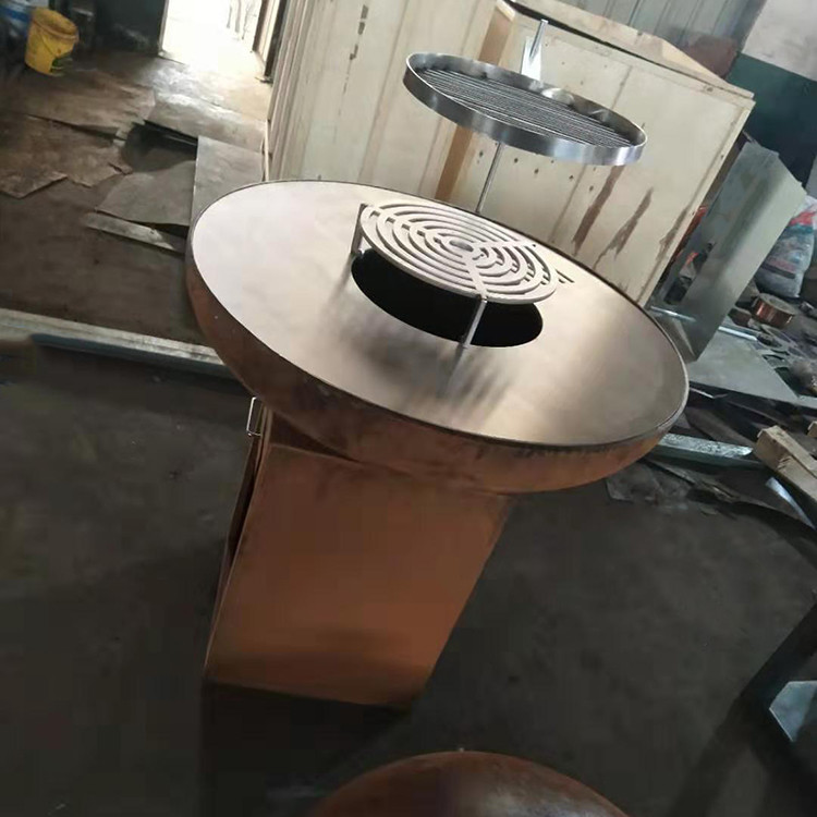 Modern Charcoal Rusty Finish Corten Steel Fire Pit For Outdoor Kitchen  BBQ Cooking Use