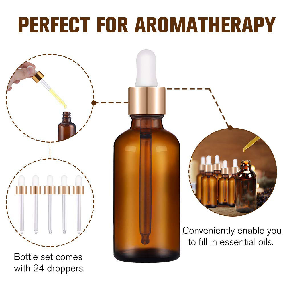 Golden Cap Empty Glass Bottles For Essential Oils Personal Care Use