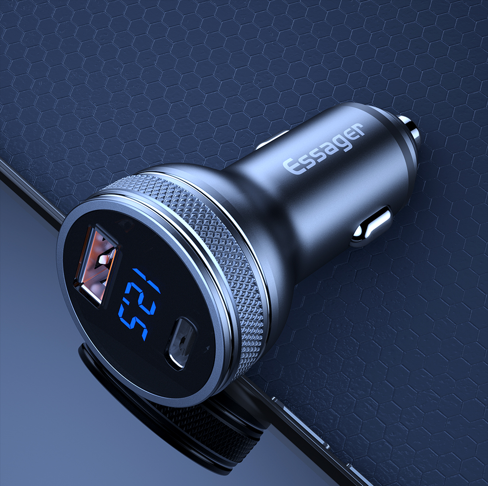 Essager 2021 KINGKONG Best Selling 36W Car Charger PD 3.0 QC3.0 2U Electric Car Charger