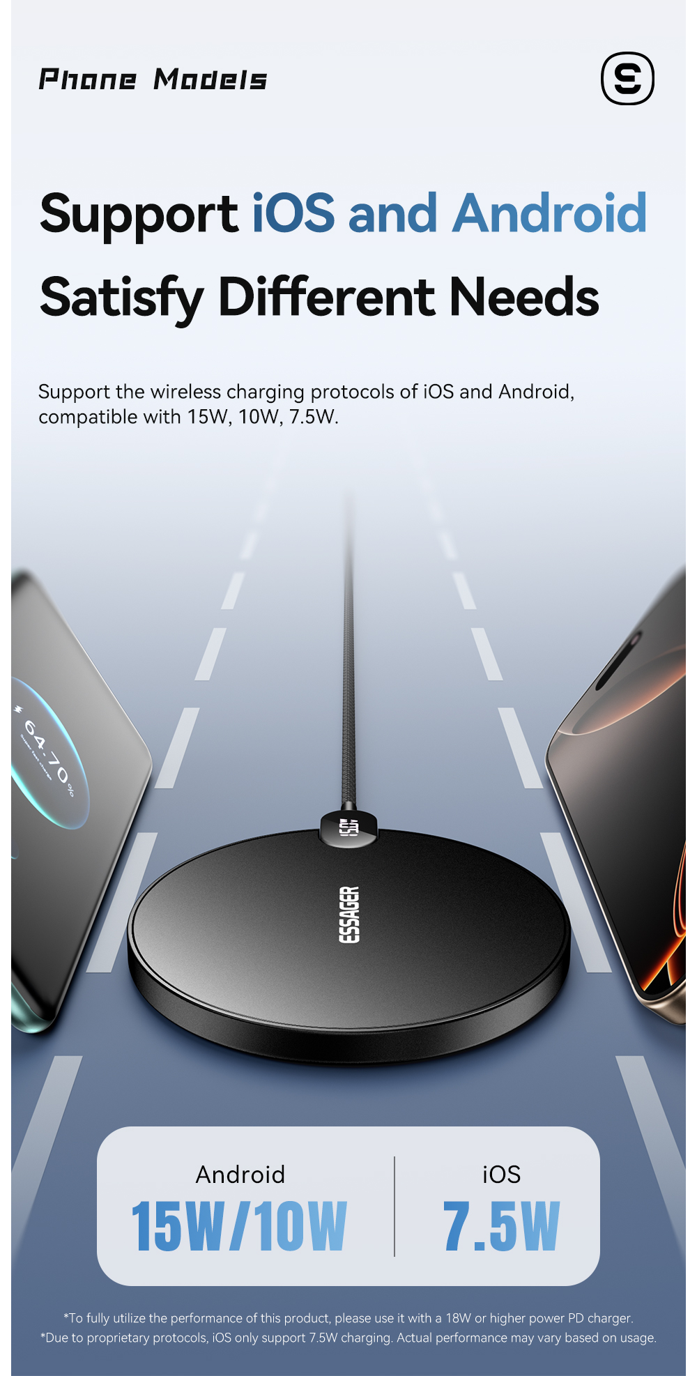 ESSAGER ES-WC15 Series 15W Charger for Android Magnetic Wireless Charger