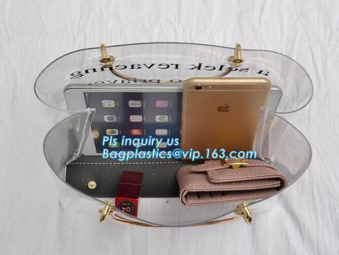 fasion decorated PVC/PU ladies chain shoulder bag, Shoulder Handbag Clear Tote Bag, Ladies' pvc clear beach bags/ pvc sh