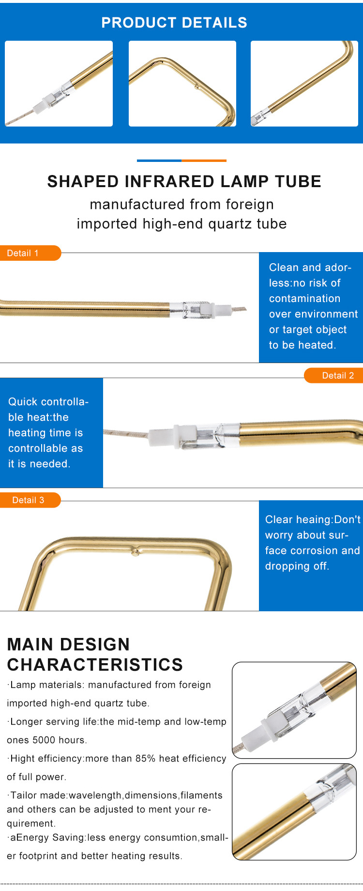 Protection Glass Infrared Heating Element Tube 10000-20000h Lifespan
