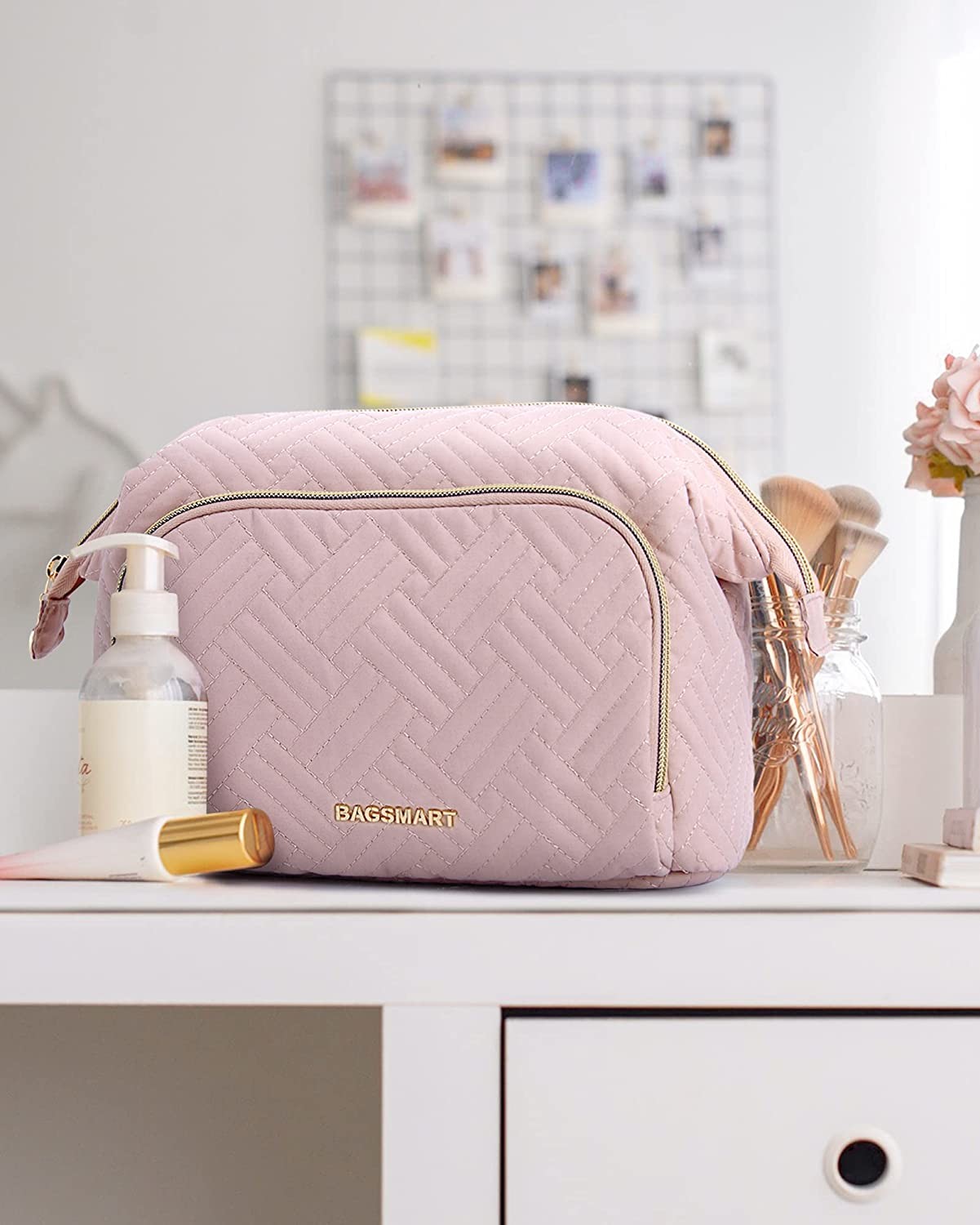 Custom Logo Large Wide-open Travel Makeup Bags Carry All Pouch for Toiletry Accessories Make Up Cosmetic Organizer Case