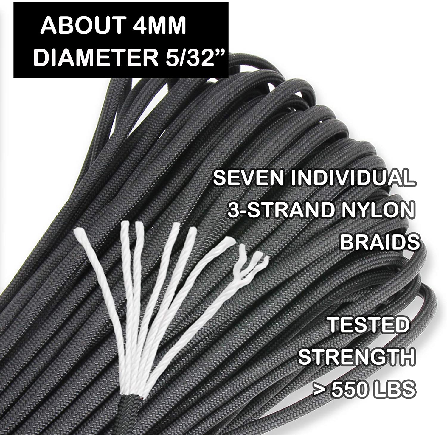 Most Popular Colors Polypropylene 4mm 550 Paracord Rope For Rescue